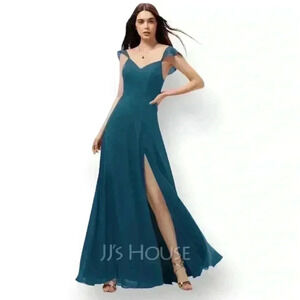 AZAZIE A-Line Floor-Length Chiffon Bridesmaid Dress With Split Front Size A6